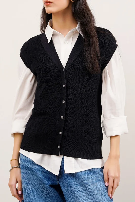 SLEEVELESS RIB-KNIT CARDIGAN