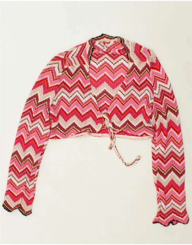 VINTAGE Womens Bolero Cardigan Sweater UK 8 Small Pink Chevron