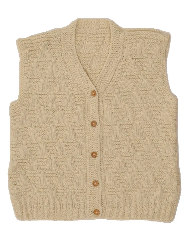 VINTAGE Womens Sleeveless Cardigan Sweater UK 14 Large Beige